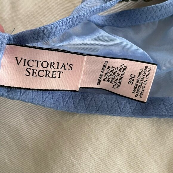 Victorias Secret 32C Bra Blue Lace Dream Angel Push Up Without Padding Underwire - Picture 8 of 9